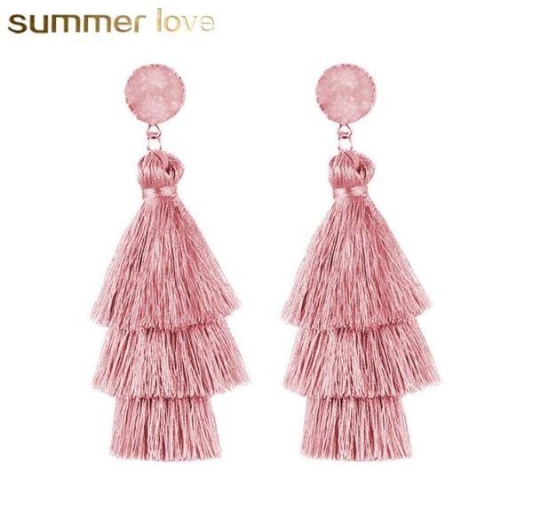 

new trendy 3 layered colorful tassel earrings handmade bohemia style resin stone dangle earring for women jewelry gif2123937, Golden
