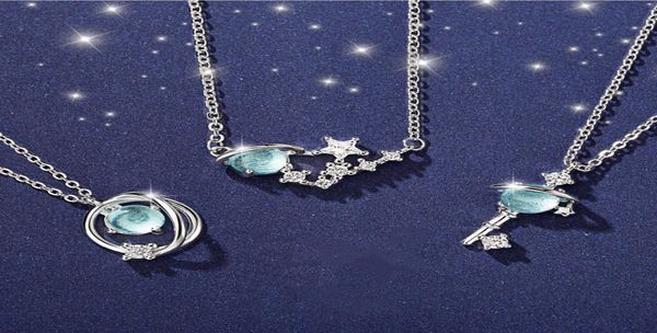 

2020 blue glass fantasy planet necklace female japanese fresh versatile universe aurora star clavicle chain neck jewelry6125793, Silver