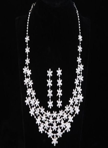 

wedding set bridal necklace earring jewelry set bridal accessories simple and elegant crystal clavicle beauty necklace for woman4975497, Silver