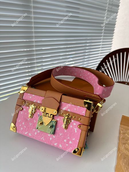 

tz vintage shoulder bags classic printed petite malle handbags fashion mini square box wide shoulder strap crossbody bag designer bags gold