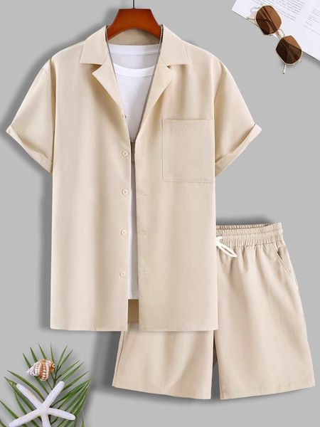 

men's tracksuits men solid one pocket front shirt shorts without tee 230707, Gray