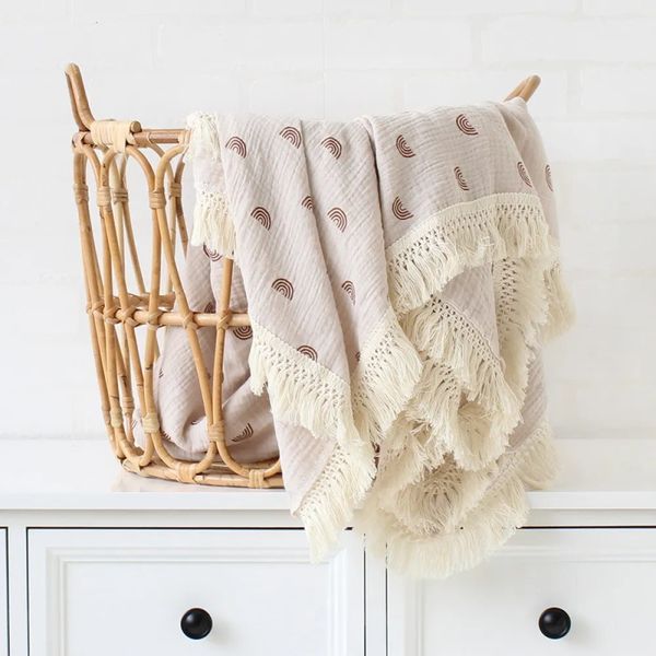 

cotton blankets babies sleeping blanket baby cotton born tassel receiving stuff infant swaddle soft popular bed cover swaddling muslin ba64