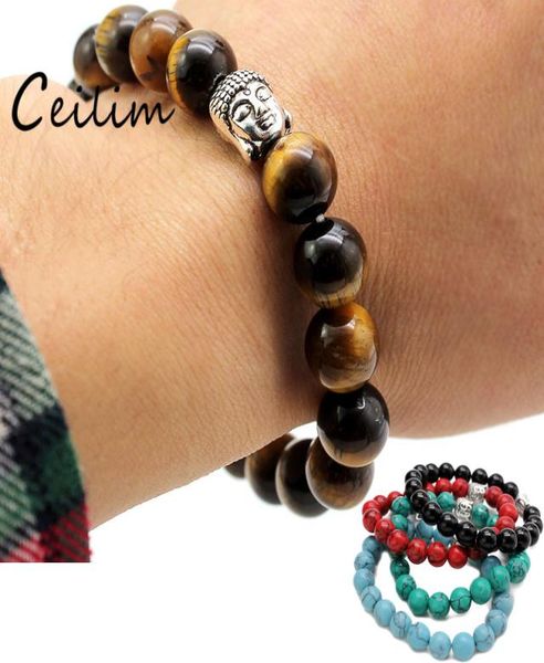 

fashion 10mm tiger eye beads buddha men bracelets prayer chakra healing meditation turquoise natuarl stone yoga women jewelry8571435, Black