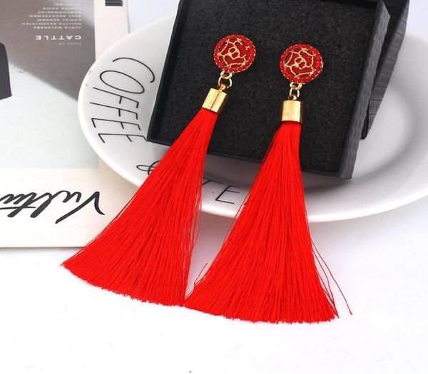 

9 colors boho ethnic tassel dangle earrings for women geometric crystal rose flower sign long silk fringed dangle statement earrin4011588, Silver