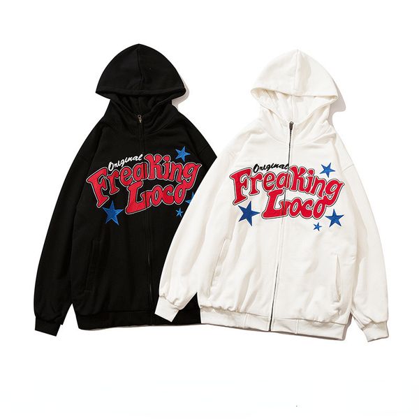 

mens hoodies sweatshirts american style alphabet star print street hip hop oversized hoodie men y2k punk harajuku casual loose zipper sweats, Black