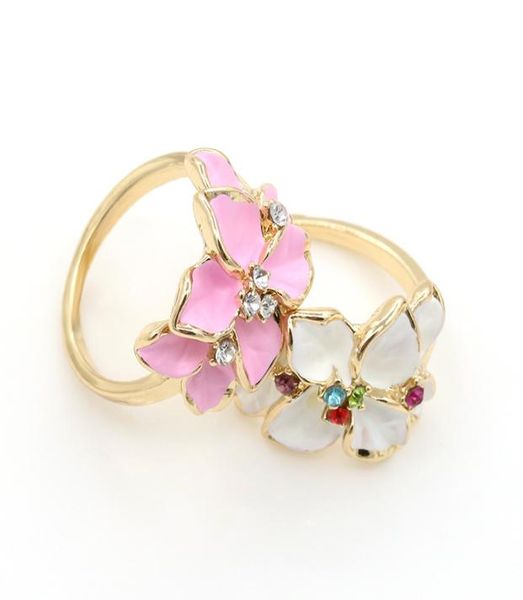 

foreign trade cute retro ring gardenia flowers crystal oil painting ring for women and girl1856593, Golden;silver