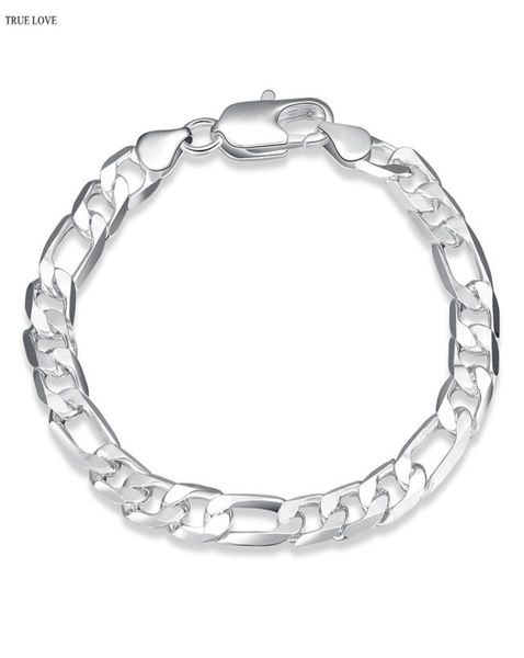 

highquality 925 sterling silver plated figaro chain bracelet 8mmx20cm fashion man jewelry low whole 4739109, Black