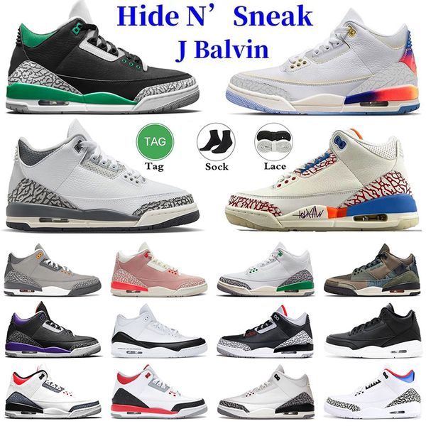 

jumpman 3s mens basketball shoes hide n' sneak mr.triple double patchwork j balvin lucky green pure white knick rivals men women traine