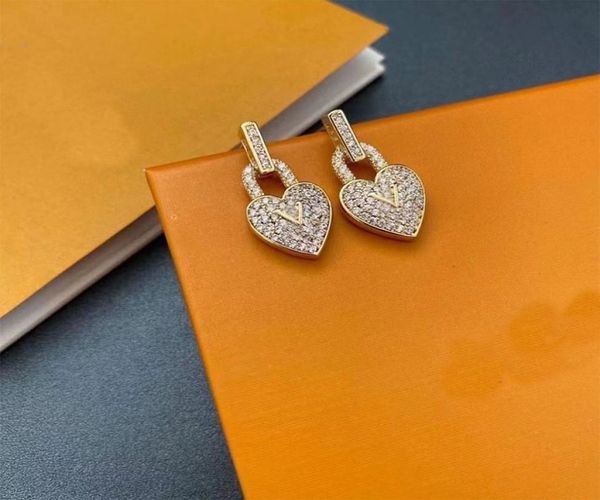 

brand luxury full diamond love charm earring fashion designer earrings for women s925 silver crystal earrings jewelry8280915, Golden