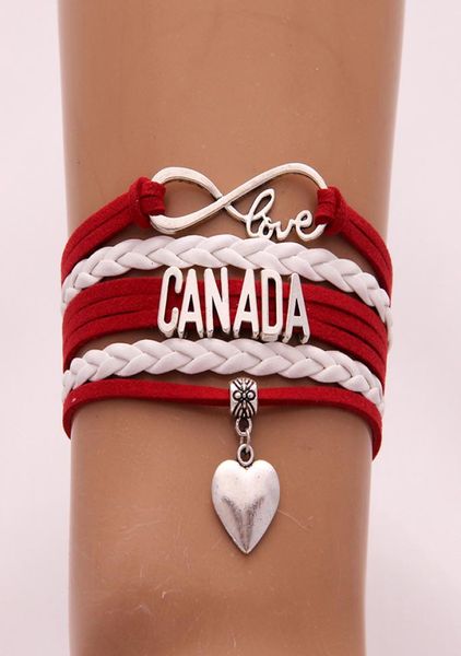 

infinity love canada bracelet bangles heart charm braided pu leather men women bracelets trendy jewelry new drop 4599654, Golden;silver
