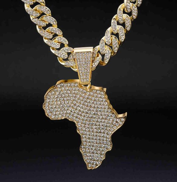 

necklaces fashion crystal africa map pendant for women men039s hip hop accessories jewelry necklace choker cuban link chain gif2686236, Silver