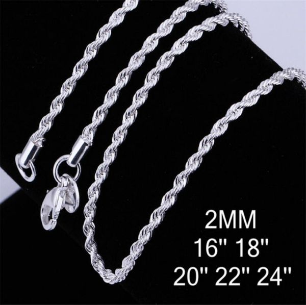 

rope chain sterling silver plated necklace 2mm women men necklace 16 18 20 22 2430 inch jewelry diy accesories 925 stamp3532335