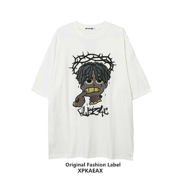 

stussys men's t-shirt fashion brand american cartoon print couple lazy t-shirt oversize china-chic short sleeve, White;black