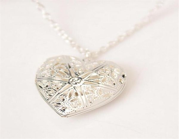

diy hollow gold silver color po heart lockets essential oils pendant necklace k0027110711