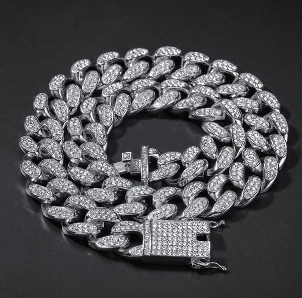 

hip hop bling chains jewelry men 14k gold plated iced out bracelets necklace silver miami cuban link chain 2cm6881121