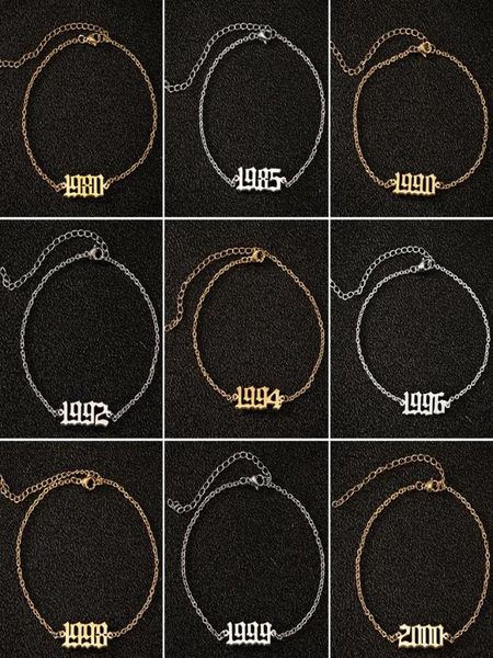 

personalize stainless steel ankle bracelet 1980 to 2000 special birth year custom number anklet charm bracelet friend gifts2280276, Golden;silver