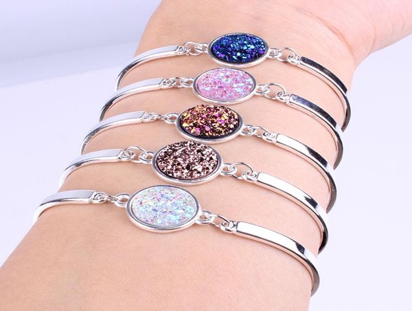 

1pc fashion nature stone bracelet big druzy stone bezel setting large tone jewelry sparkling handmade femme bracelets4932825, Golden;silver