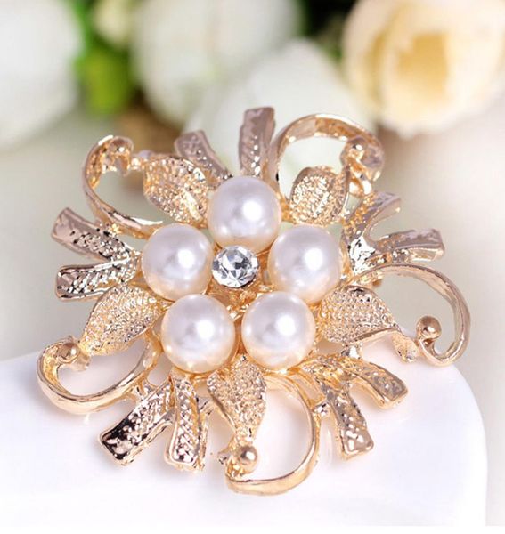 

crystal pearl flower brooches pins pearl corsage silver gold brooch wedding corsage gift2149980, Gray