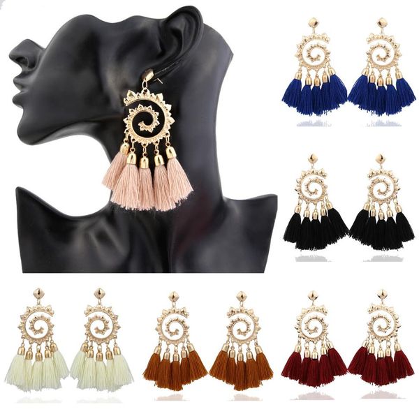 

2019 new fashion women alloy earrings handwoven long bohemian tassel earrings red black blue1472800, Golden;silver