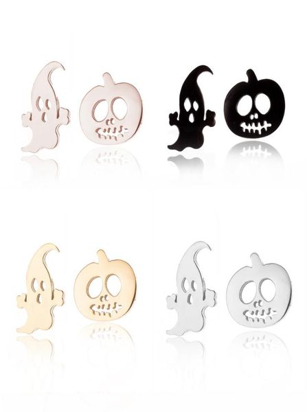 

new trendy all saints039 day holiday stainless steel studs for women dainty asymmetric ghost pumpkin stud earrings halloween je7341083, Silver