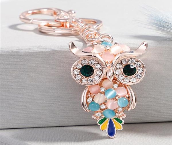 

bag charms key chain opal owl cute rhinestone car keys ring holder for women girls fashion metal animal pendant keyrings jewelry g1969999, Slivery;golden