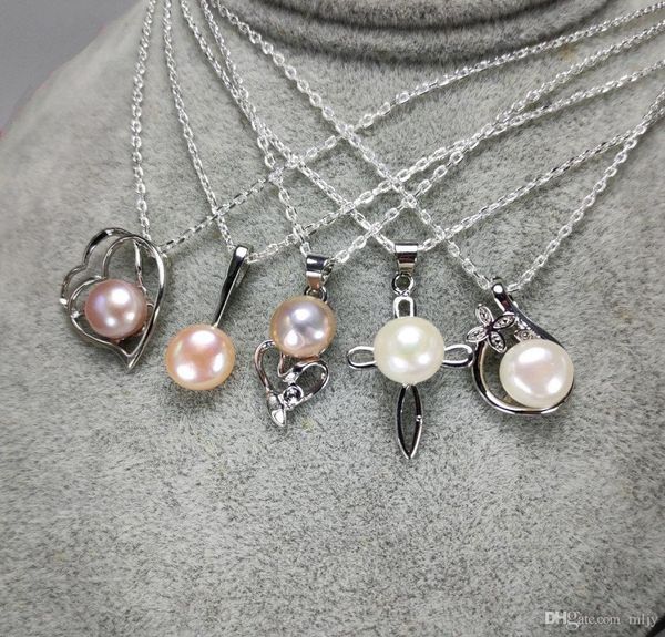 

100 freshwater pearl necklace sliver pendant mix styles diy pearl necklace for women girl jewelry with chain christmas gift9968892, Silver