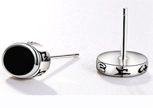 

men stud earrings male pious prajna heart sutra silver earrings men jewelry temperament sixcharacter mantra mystery earring for w6915823, Golden;silver