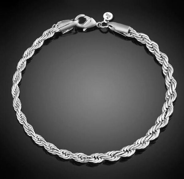 

4mm 925 sterling silver plated rope chain bracelet women men wedding party bracelet european charm designer bracelet christm6600072, Golden;silver