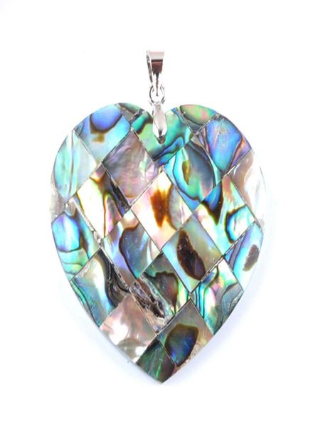 

wojiaer natural abalone shell pearl pendants necklaces no drilling hole heartshaped reiki gemstones bead women girls jewelry n31664783, Silver