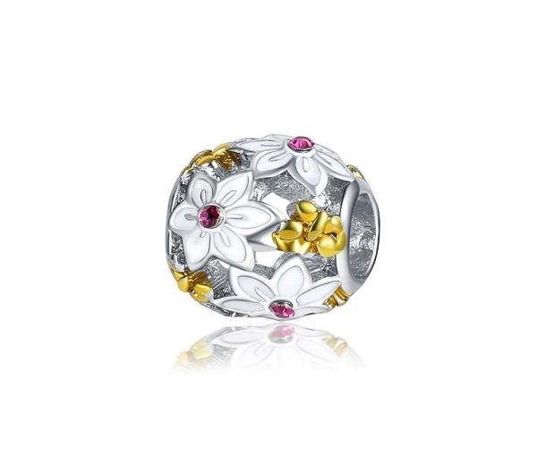 

fits bracelets 20pcs daisy flower enamel crystal silver charms beads fits charms bracelet necklace for jewelry making 925 sterling silver ch, Black