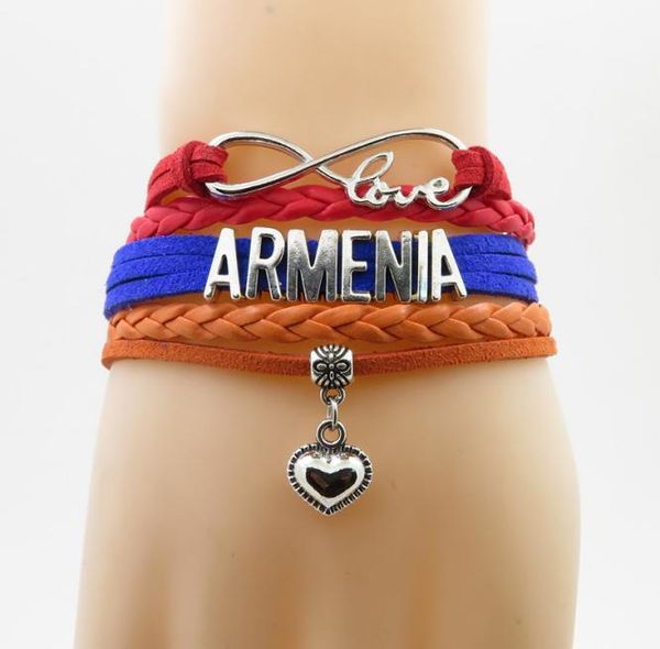 

love armenia national flag bracelet heart charm armenia flag leather bracelets bangle for woman and man jewelry gift4745615, Golden;silver
