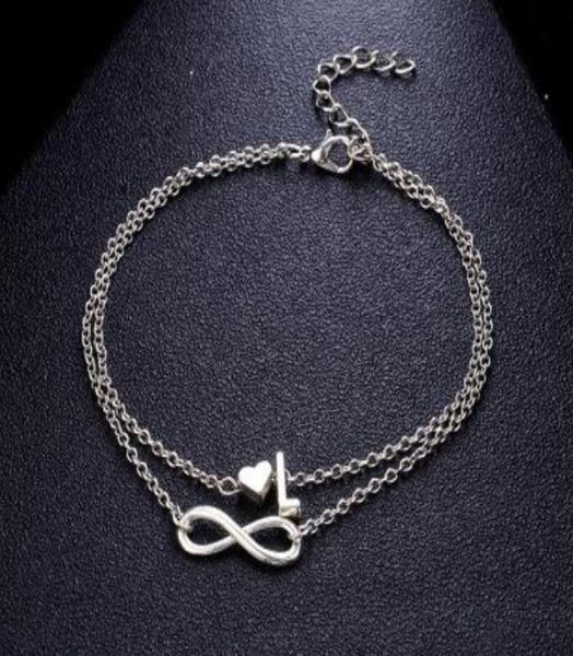 

vintage 26 letter anklet bracelets female initial heart infinity charm bohemian friend jewelry gift ankles bangle for women gi3226616, Red;blue