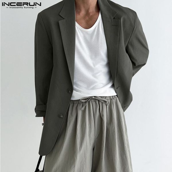 

men's suits blazers fashion men blazer solid color lapel long sleeve button autumn casual 2023 streetwear leisure thin coats s5xl incer, White;black