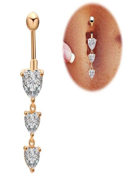 

most belly ring 316l surgical stainless steel piercing body jewelry belly chain fashion three hearts zircon navel ring br1018384753, Silver