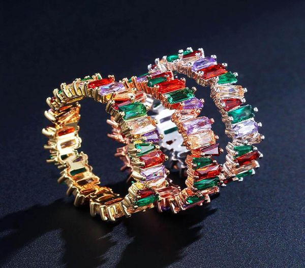 

fashion rainbow baguette cz rings eternity trendy engagement wedding stack ring for women irregular copper inlaid zircon rings jew8898130, Silver