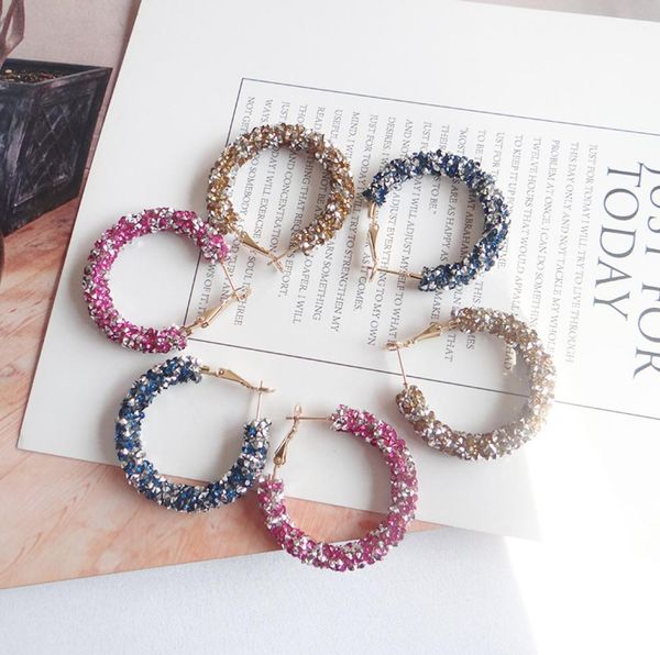 

new hoop earrings women fashion austrian crystal hoop earrings geometric round shiny rhinestone big earings jewelry8584598, Golden;silver