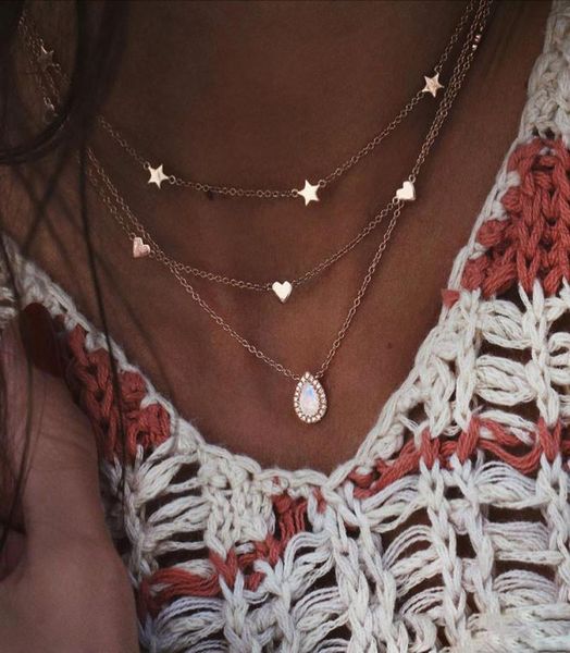 

fashion multilayer necklace and ladies star heart teardrop pendant girl gold necklace long necklaces 2020 boho shiny charm jewelry8841620, Silver