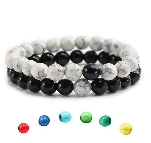

2pcs set beads bracelet natural stone turquoise beads bracelets for women men couples valentines day jewelry gift pulseras7914819, Black