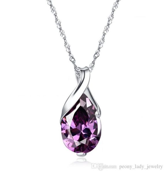 

925 sterling silver crystal jewelry pendant statement necklace purple drop shaped wedding new charms 5295854