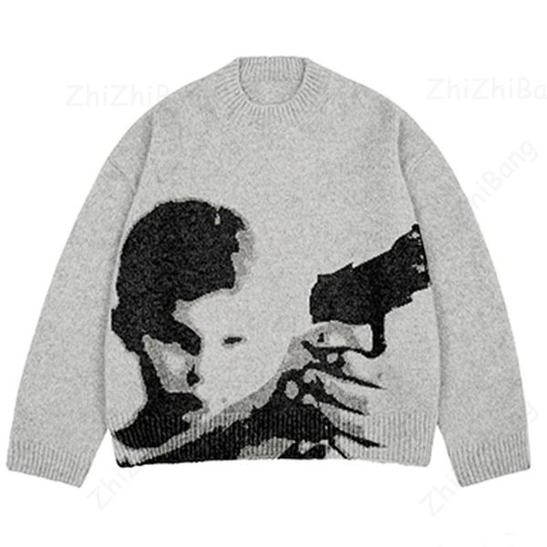

pants japanese punk anime character print cotton knit men sweater high street vintage gothic grunge y2k haruku loose women pullover, White
