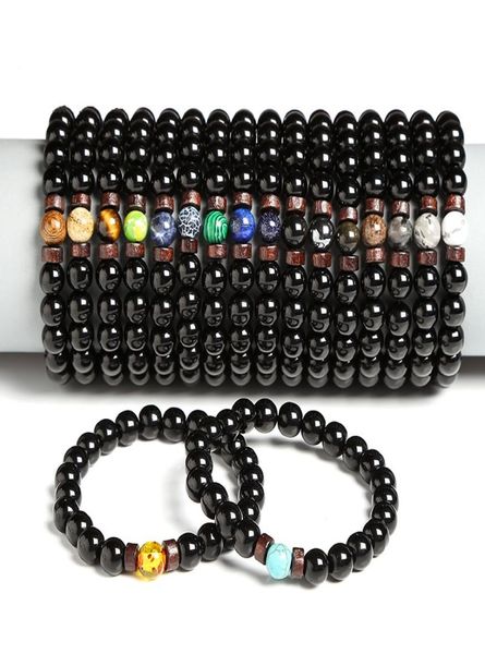 

8mmnatural stone healing crystal stretch wood beaded bracelet women men handmade precious gemstone round bracelets fashion charm j4555060, Black