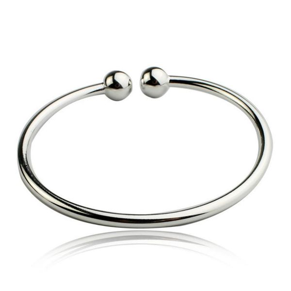 

wristband hand cuffs fashion jewley gift drop shipppingdouble ball silver bracelet women open bangle cuff4528201, White