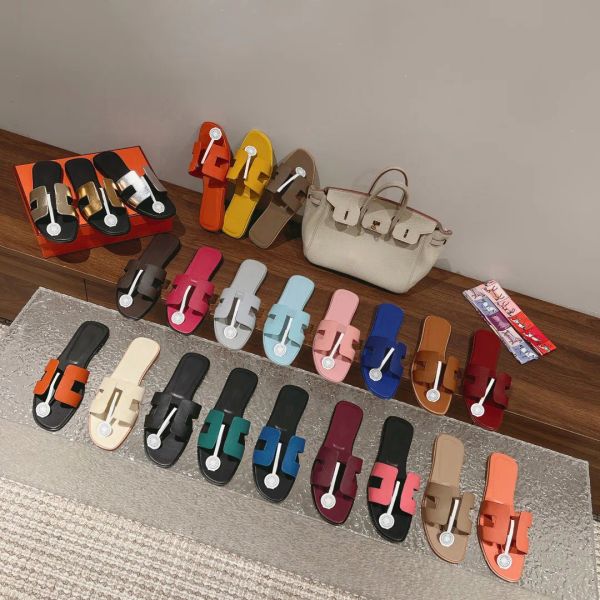 

genuine designer slippers leather same style for women's summer outwear leisure vacation beach slippers 2023 spring flat sh imn, Black