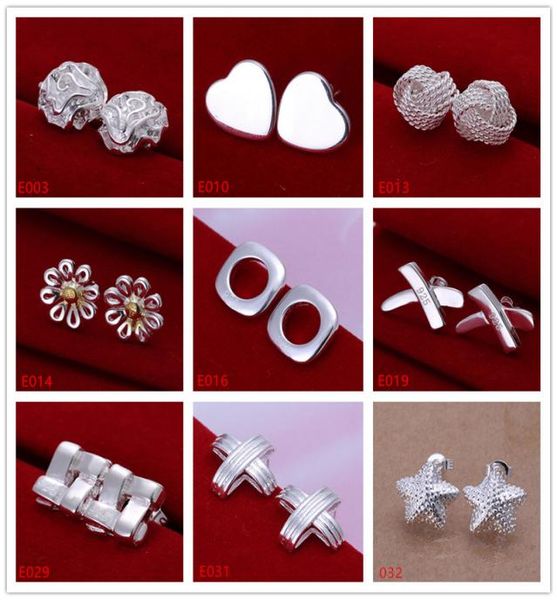

whole women039s sterling silver plated earring 10 pairs a lot mixed style eme1new arrival fashion 925 silver plate stud ea9360608, Golden;silver