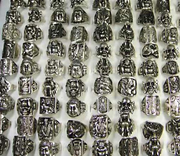 

fashion new mixed men vintage tibet silver plated rings for men whole jewelry bulk packs lots lr015 8987435, Golden;silver