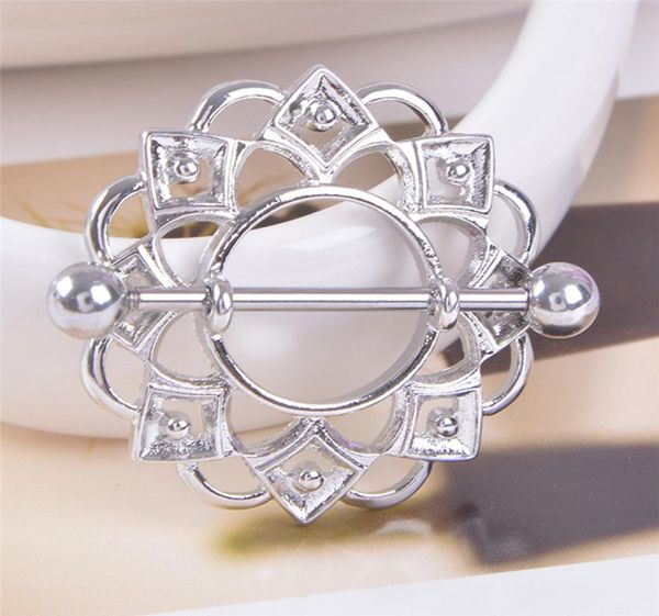 

1pcslot surgical steel flower body nipple bar barbell piercing shield rings rushed ear plugs3585546, Silver