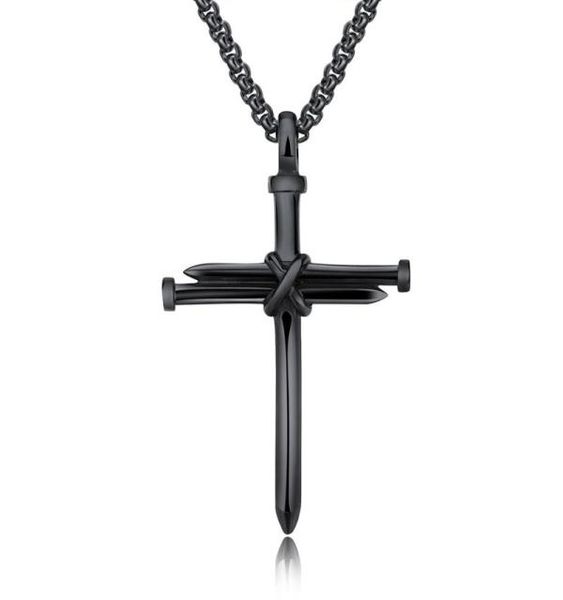 

fashion stainless steel mens christian religious nail jewelry whole gold plated jesus cross pendant necklace for men3321287, Silver