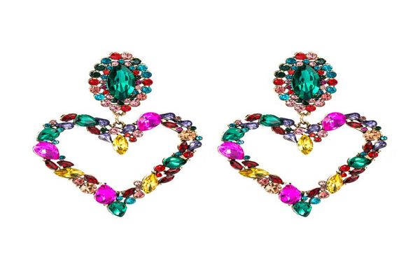 

women dangles heart stud earrings colorful baroque iced out bling rhinestone girls big statement street party fashion brand drop e7404261, Silver