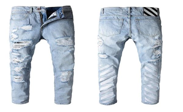 

retro mens ripped pencil pants fashion daily biker stretch pants causal zipper cotton motorcycle denim jeans9722343, Blue