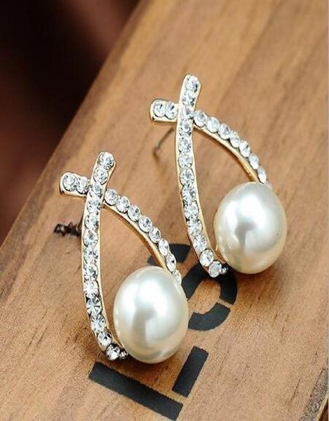 

stud earring whole gold crystal stud earrings brincos perle pendientes bou pearl earrings9280842, Golden;silver